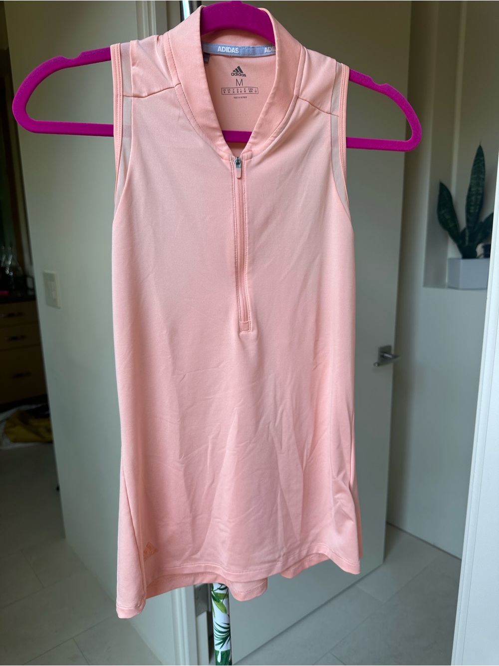 Adidas Racerback Zip-Front Performance Polo in light coral Size MD